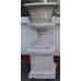 Pair of Heavy Composite Stone Garden Urns on Pedestals