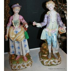 Pair of Meissen Style Porcelain Flower Seller Figures