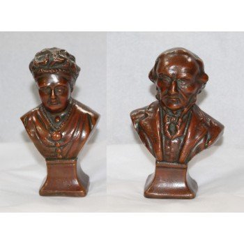 Pair of Bronze Style Ceramic Miniature Busts of Queen Victorian & Prince Albert