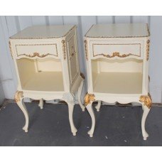 Pair of Louis XV Style Painted Cream & Gilt Bedside Cabinets