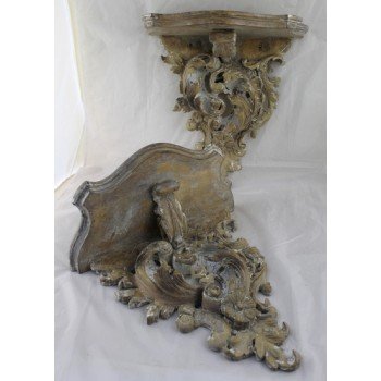 Pair of Ornate Hand Carved Wood Wall Brackets