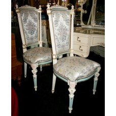 Pair of Italian Decorative Carved Wood Upholstered Silik Chairs