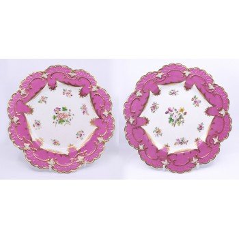 Pair of Rose Pompadour Floral Staffordshire Plates c.1890