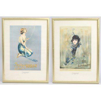 Pair of Framed Schweppes Art Deco Style Advertising Prints