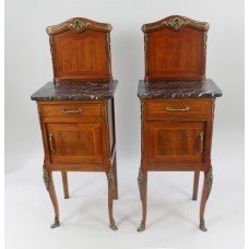 Pair of Victorian Marble Topped  Inlaid Mahogany Cabinets