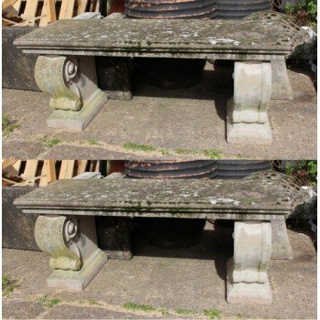 Pair of Reconstituted Stone Weathered Garden Benches