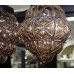 Pair of Vintage Amber Glass Metal Lattice Lanterns