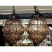 Pair of Vintage Amber Glass Metal Lattice Lanterns