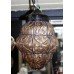 Pair of Vintage Amber Glass Metal Lattice Lanterns