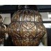 Pair of Vintage Amber Glass Metal Lattice Lanterns