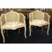 Pair of Washed Gilt French Style Carved Bergere Chairs