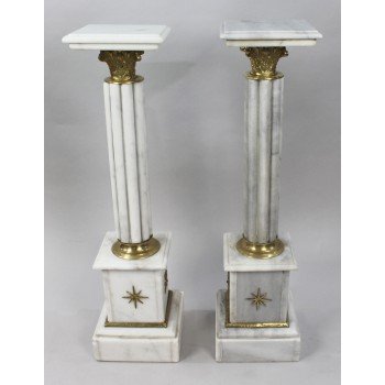 Pair of Ornate French Marble Column Pedestals 