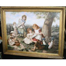 Pre-Raphaelite Style Genre Painting Set in Gilt Frame