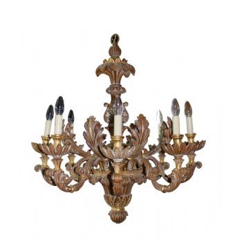 Italian Carved Wood Gilt 8 Arm Chandelier Light