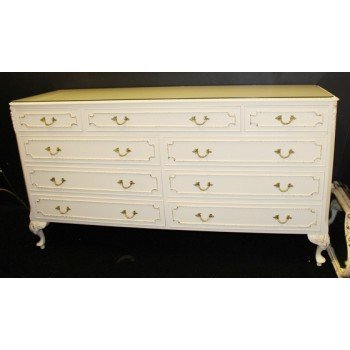 Louis XV Style Olympus Painted Cream Long 9 Drawer Chest of Drawers