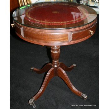 Regency Style Mahogany Leather Topped Drum Table