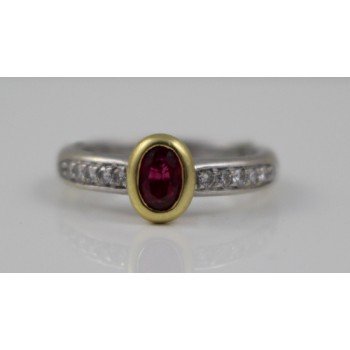 Ruby Yellow Gold Surround Diamond 18ct White Gold Ring