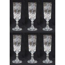 Set of 6 English Cut Glass Grapevine Champagne Flutes