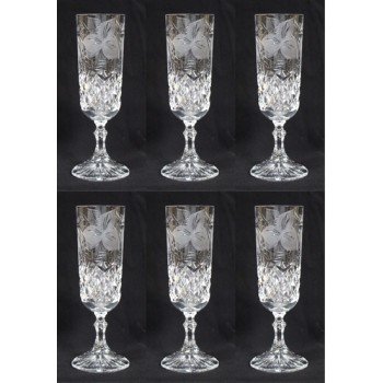 Set of 6 English Cut Glass Grapevine Champagne Flutes