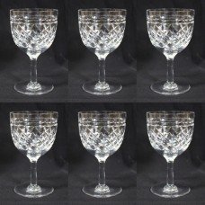 Set of 6 English Small Cut Glass Wine Glasses c.1950