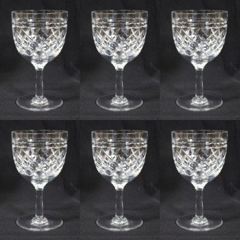 Set of 6 English Small Cut Glass Wine Glasses c.1950