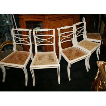 Set of 5 Painted Cream French Cane Chairs