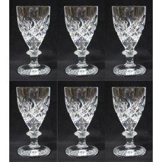 Set of 6 Heavy Cut Glass English Wine Glasses