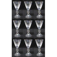 Set of 9 Cut Glass English Jacobean Style Wine Glasses