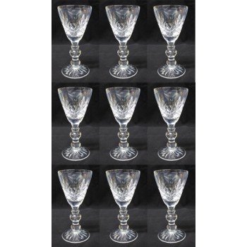 Set of 9 Cut Glass English Jacobean Style Wine Glasses