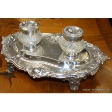 Ornate Silver Plated & Cut Glass Inkwell