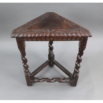 Small Carved Oak Antique Corner Table