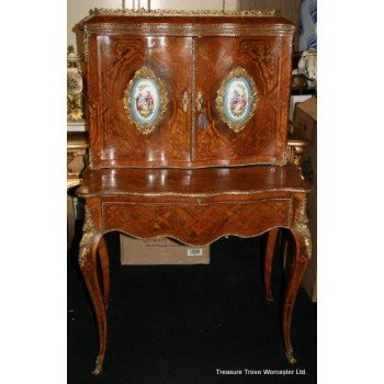 19th c. Louis XV Style Inlaid Bonheur du Jour with Sevres Plaques