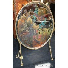 Victorian Oval Brass Painted Mirror Fire Screen