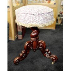 Victorian Three Legged Mahogany Circular Upholstered Piano Stool