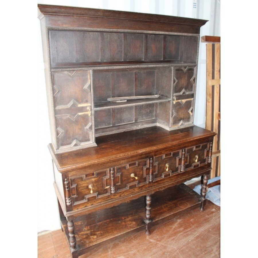 Vintage Antique Style English Carved Oak Dresser