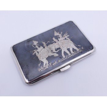 Vintage Sterling Silver Siam Cigarette Case Engraved War Elephants