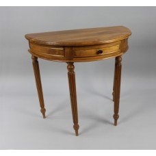 Vintage Stripped Mahogany Carved Demilune Side Table