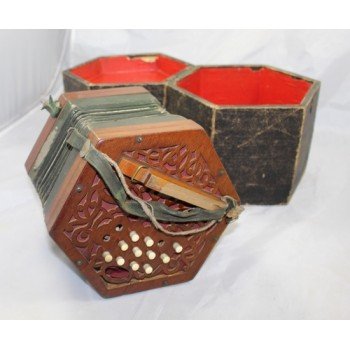 Vintage Wooden Concertina in Carrying Case