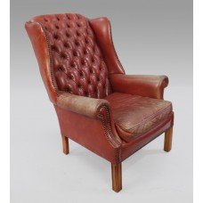 Vintage Red Leather Wingback Armchair